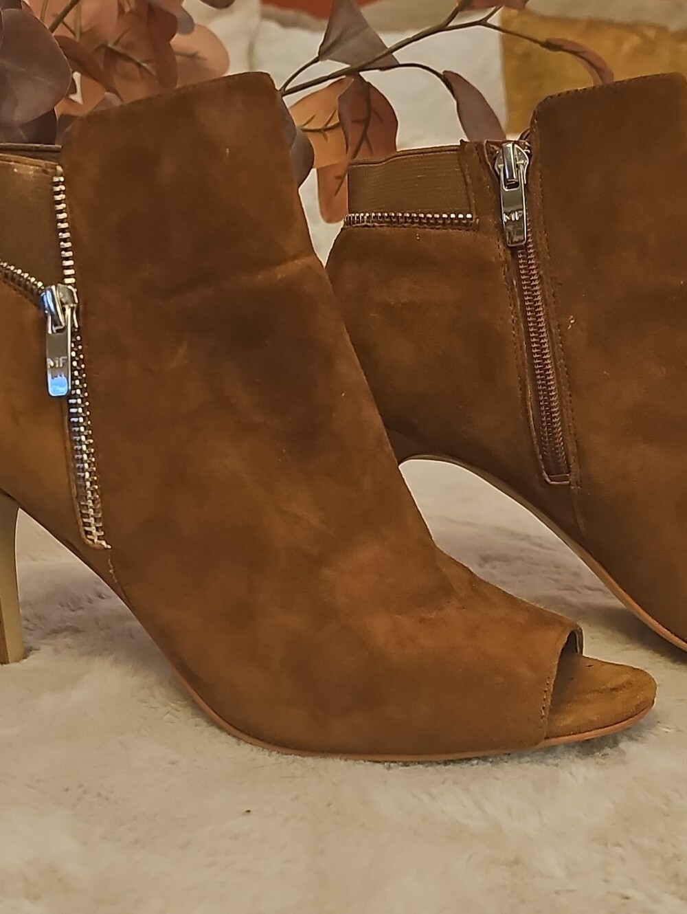 Marc Fisher Women's Suede Peep-Toe Ankle Booties in Brown